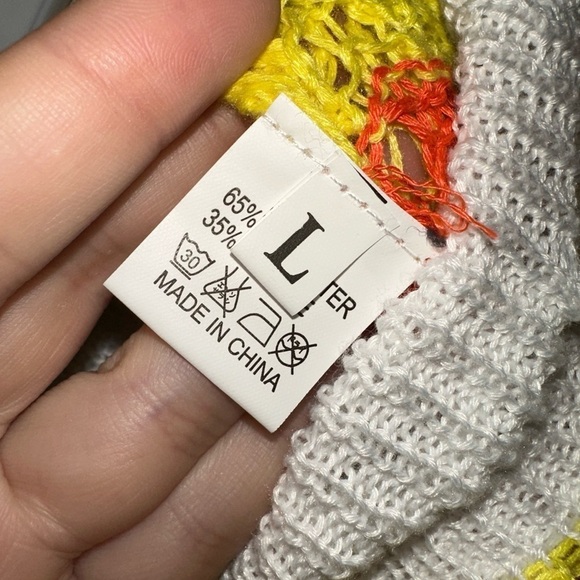 NWOT Women’s multicolor striped crochet drawstrings coverup pants L boho beach - Picture 5 of 10